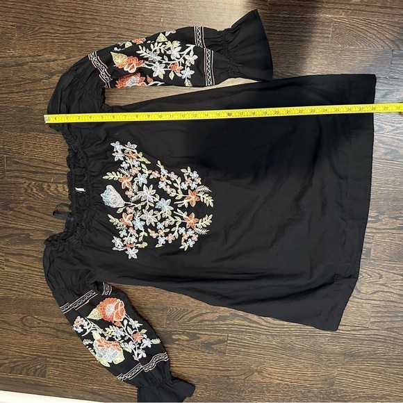 Free People Fleur Du Jour Enchanted Garden Black Off-Shoulder Mini Dress Small - Picture 8 of 10